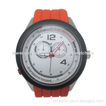 Sports Watch in Japan Quartz Movement, Silicone Strap, 3ATM Water-resistant